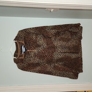 Land's End Brown Leopard Print Quarter Zip Fleece Jacket